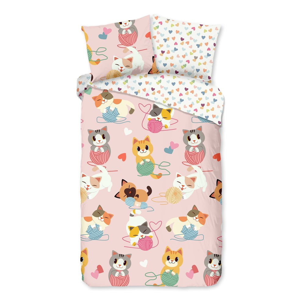 Lenjerie de pat din bumbac pentru copii Good Morning Kitty, 140 x 220 cm bonami.ro