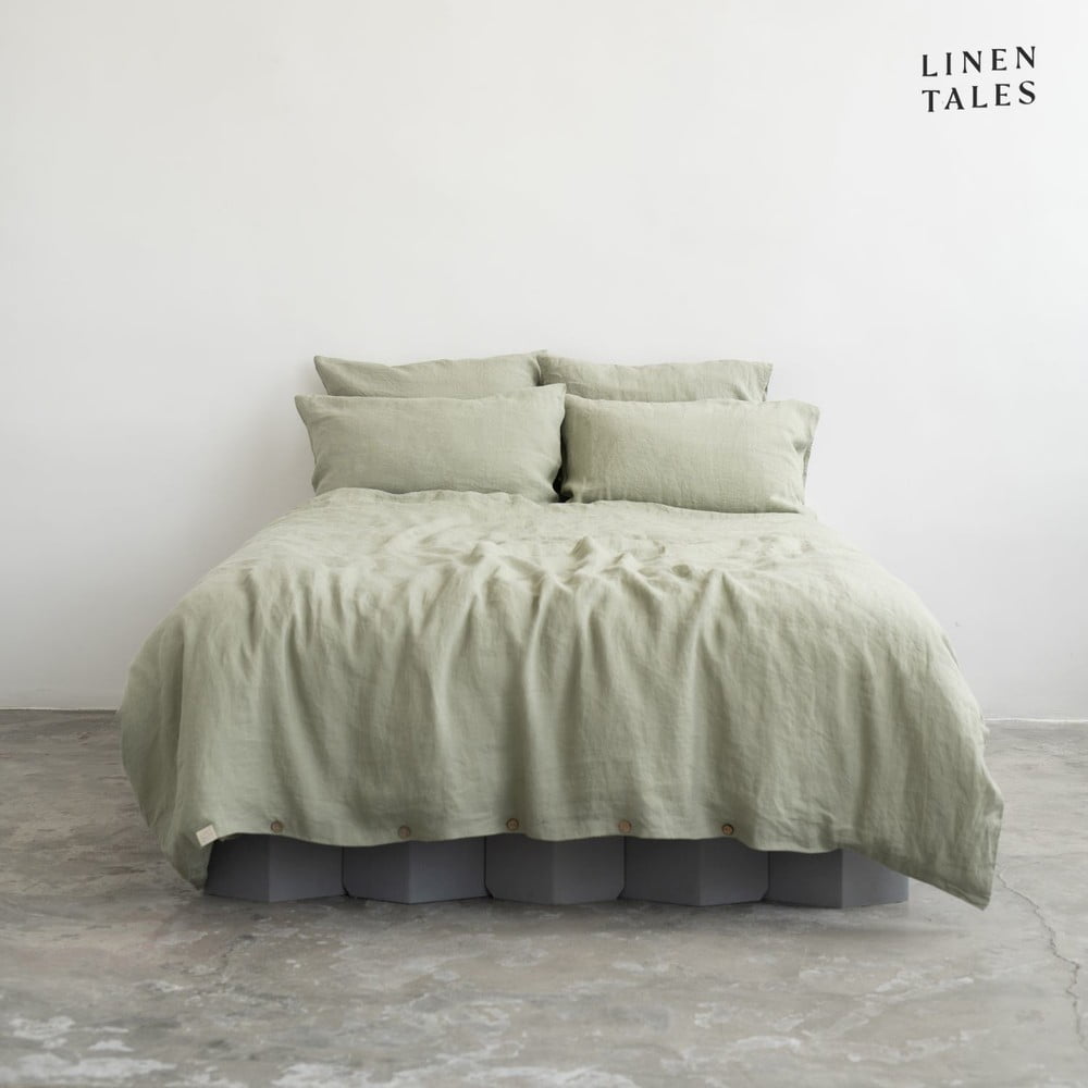 Lenjerie de pat verde-deschis din in pentru pat de o persoană 135×200 cm – Linen Tales 135x200