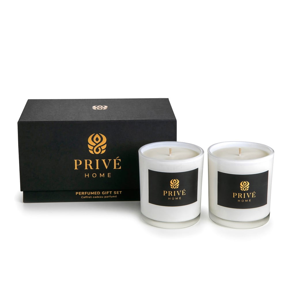 Set de 2 lumânări parfumate albe Privé Home Muscs Poudres/Delice d’Orient albe pret redus