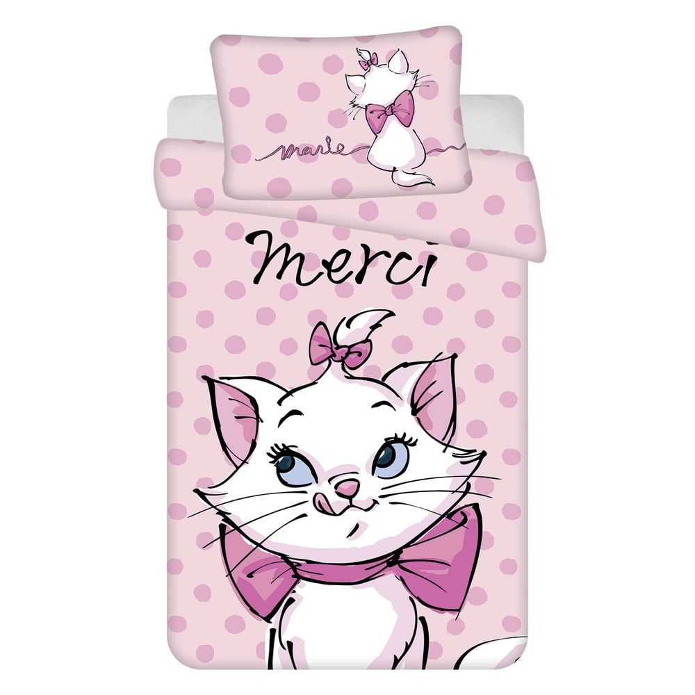 Lenjerie de pat pentru copii roz din bumbac pentru pătuț 100x135 cm Marie Cat 