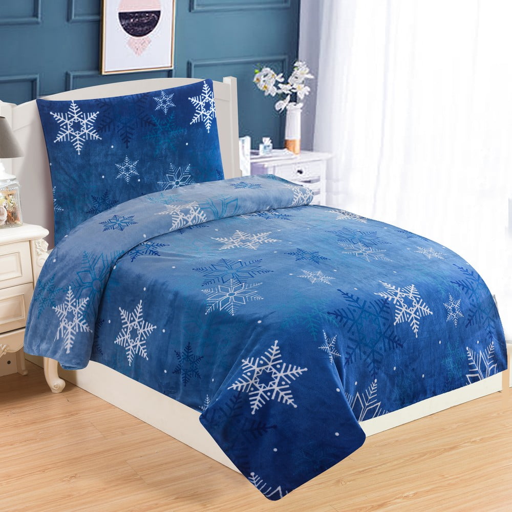 Lenjerie din micropluș pentru pat de o persoană My House Snowflakes, 140 x 200 cm, albastru bonami.ro imagine 2022