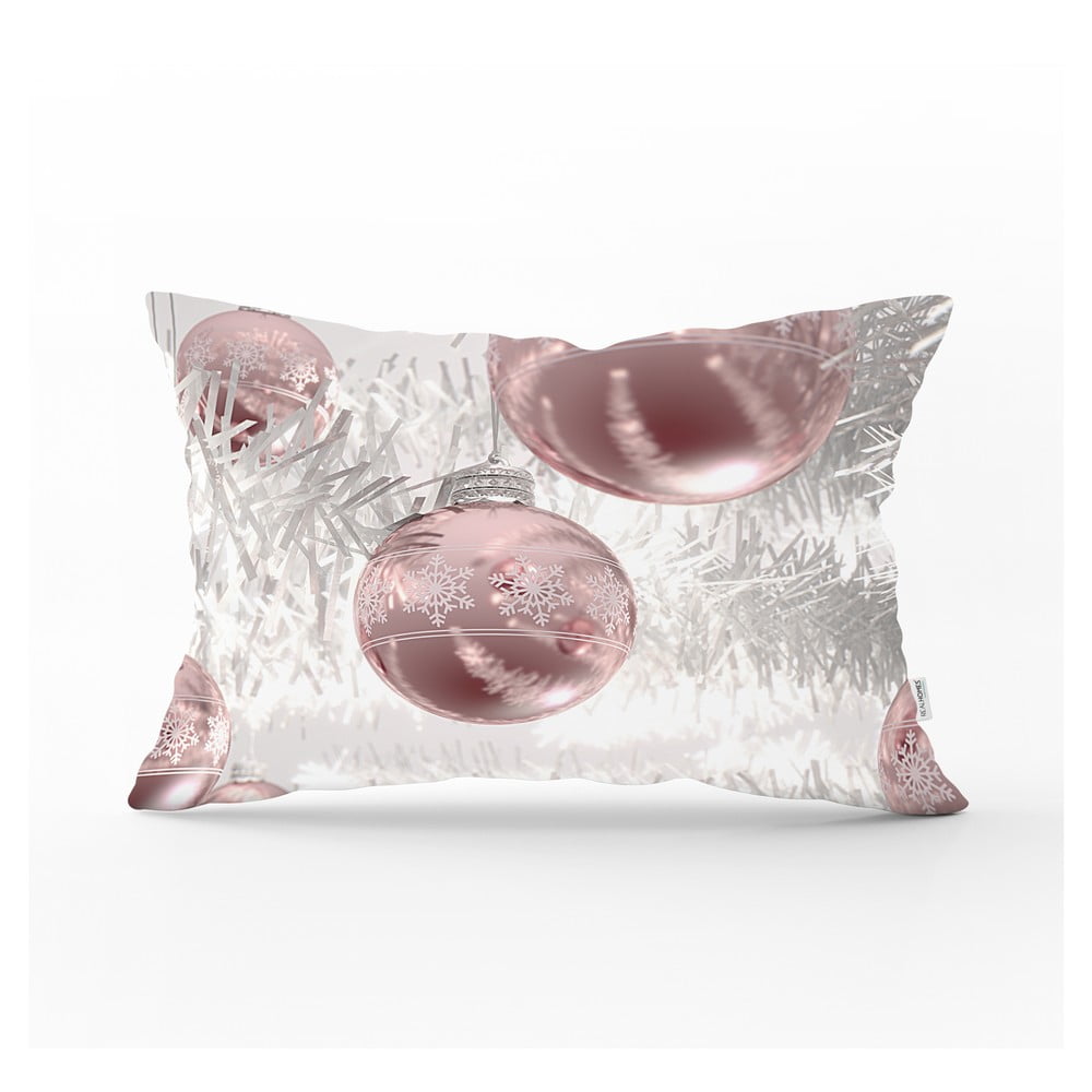 Față de pernă cu model de Crăciun Minimalist Cushion Covers Pinkish Ornaments, 35 x 55 cm