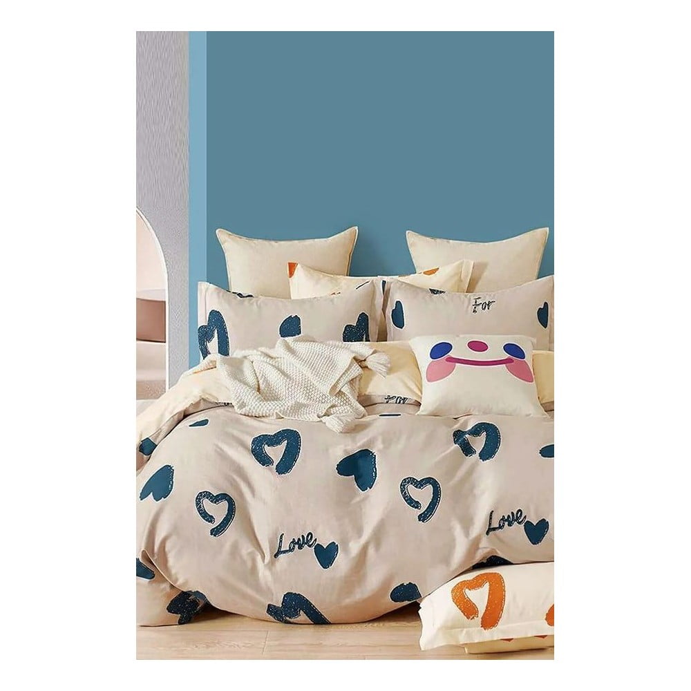 Lenjerie de pat bej din bumbac ranforcé pentru pat de o persoană/extinsă cu cearceaf inclus/cu 3 piese 160x220 cm Amore – Mila Home