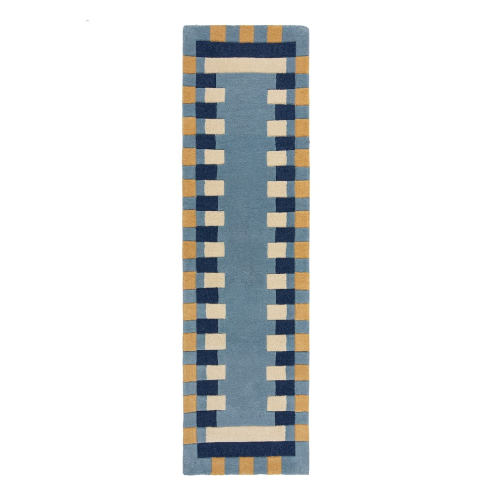 Covor tip traversă albastru țesut manual din lână 60x230 cm Kai Wool Border – Flair Rugs