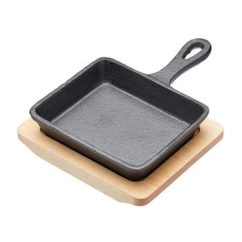 Tigaie din fontă cu suport de lemn kitchen craft master class, 12,5 x 18 x 2,5 cm