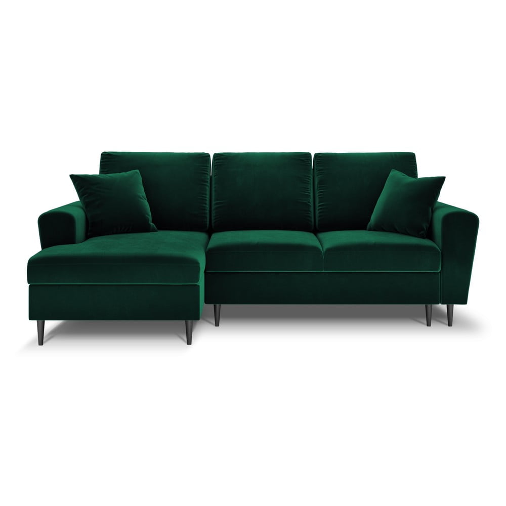 Colțar verde extensibil, cu spațiu de depozitare cu tapițerie din catifea (cu colț pe partea stângă, cu șezlong) Kyoto – Cosmopolitan Design