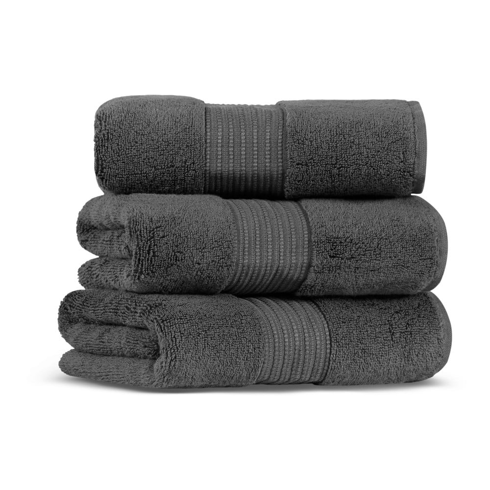 Set 3 prosoape din bumbac l'appartement chicago, 30 x 50 cm, gri antracit