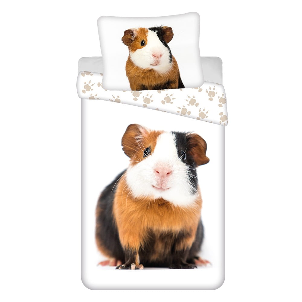 Lenjerie de pat pentru copii albă din bumbac pentru pat de o persoană 140x200 cm Guinea Pig – Jerry Fabrics