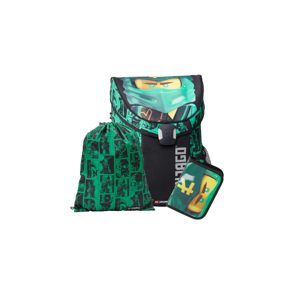 Set cu 3 piese pentru școală: ghiozdan, penar și sac lego® ninjago easy, verde