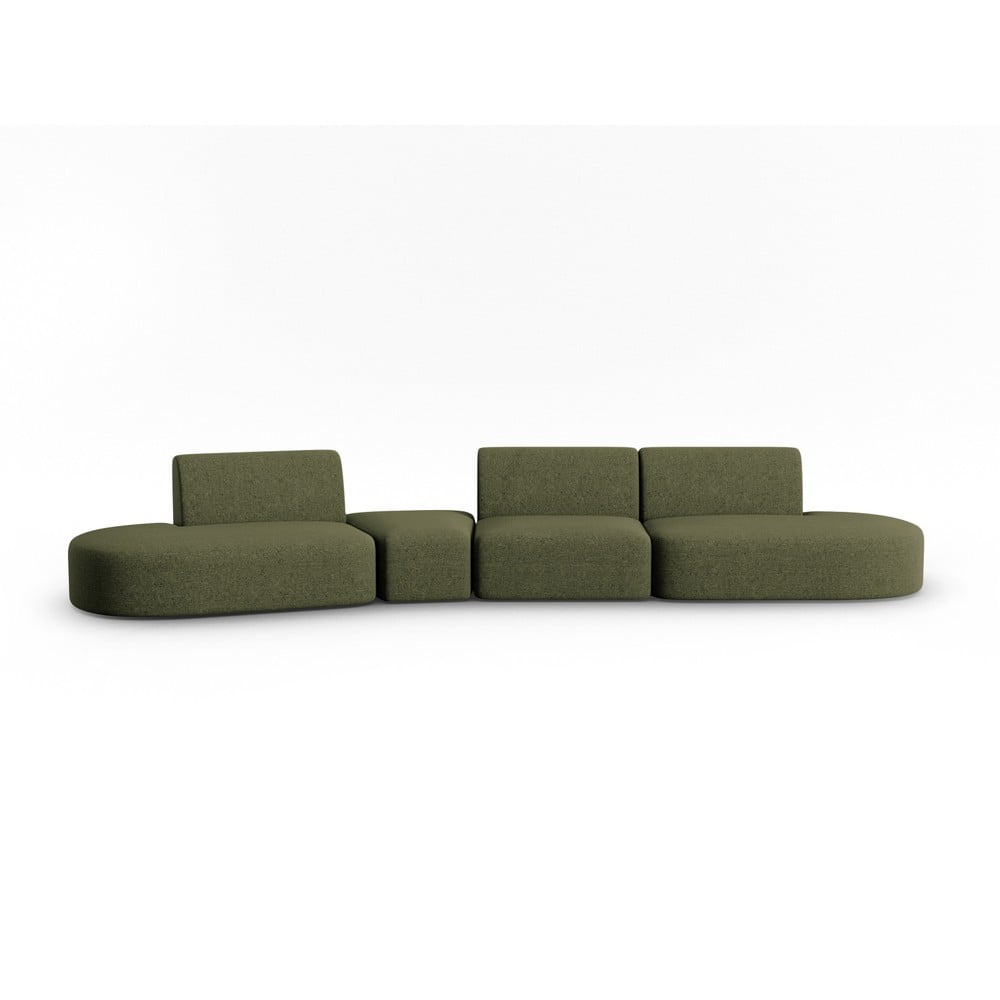 Canapea verde cu tapițerie din chenille cu colț pe partea stângă 428 cm Paolo – Milo Casa