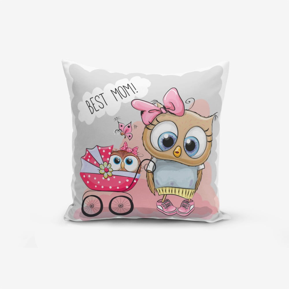 Față de pernă cu amestec din bumbac Minimalist Cushion Covers Best Mom Owl, 45 x 45 cm