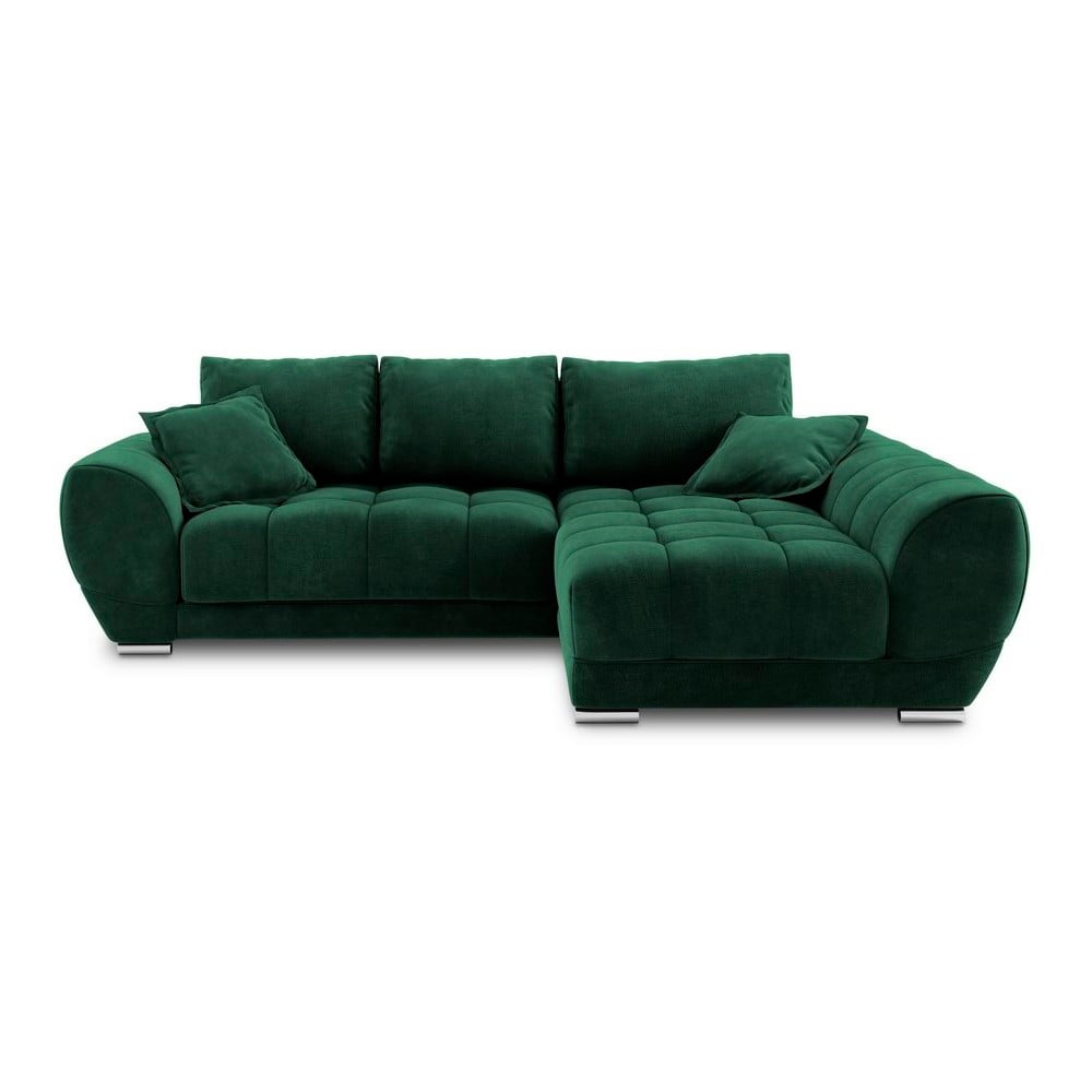 Colțar extensibil cu tapițerie de catifea și șezlong pe partea dreaptă Windsor & Co Sofas Nuage, verde smarald bonami.ro