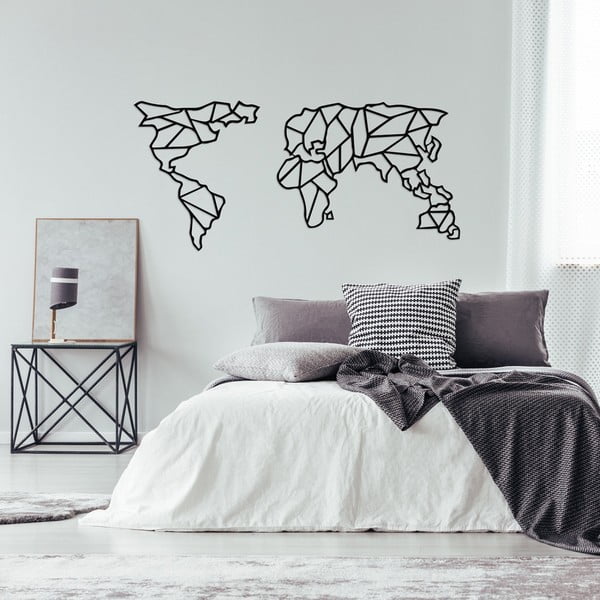 Decorațiune metalică de perete Geometric World Map, 120 x 58 cm, negru
