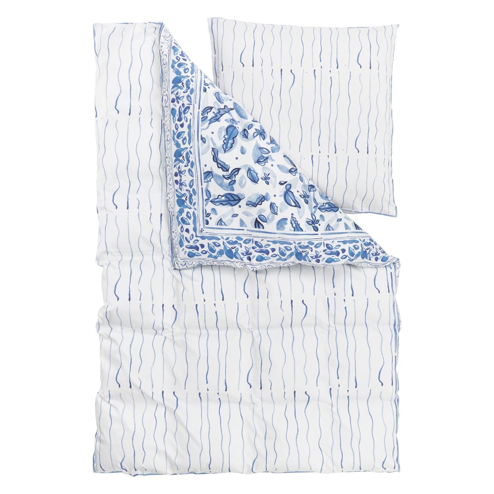 Lenjerie de pat din bumbac satinat Westwing Collection Ryle, 135 x 200 cm, alb-albastru bonami.ro imagine 2022