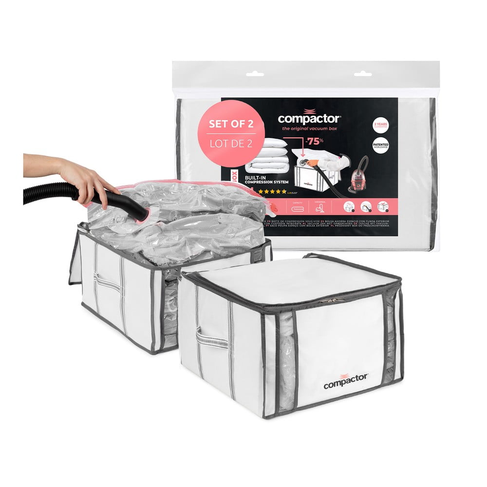 Cutii de depozitare pentru haine 2 buc. din material textil cu vacuum/cu pereți întăriți 42x25x25 cm Life – Compactor
