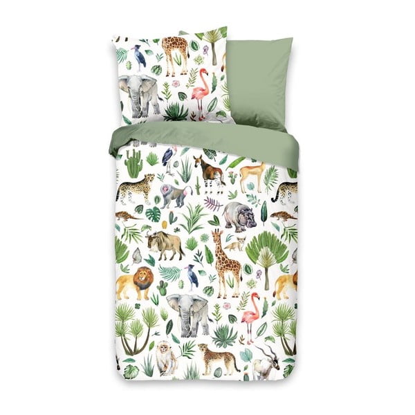 Lenjerie de pat din bumbac pentru copii Good Morning Jungle, 100 x 135 cm