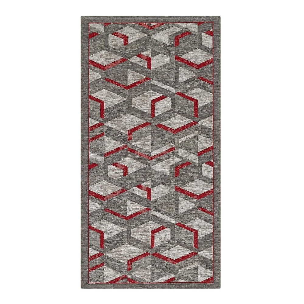 Traversă Floorita Hypnotik, 55 x 240 cm, gri-roșu