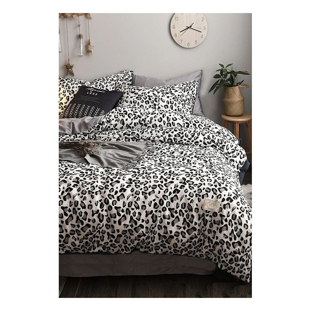 Lenjerie de pat alb/gri din bumbac pentru pat dublu/extinsă cu cearceaf inclus 200x220 cm – Mila Home