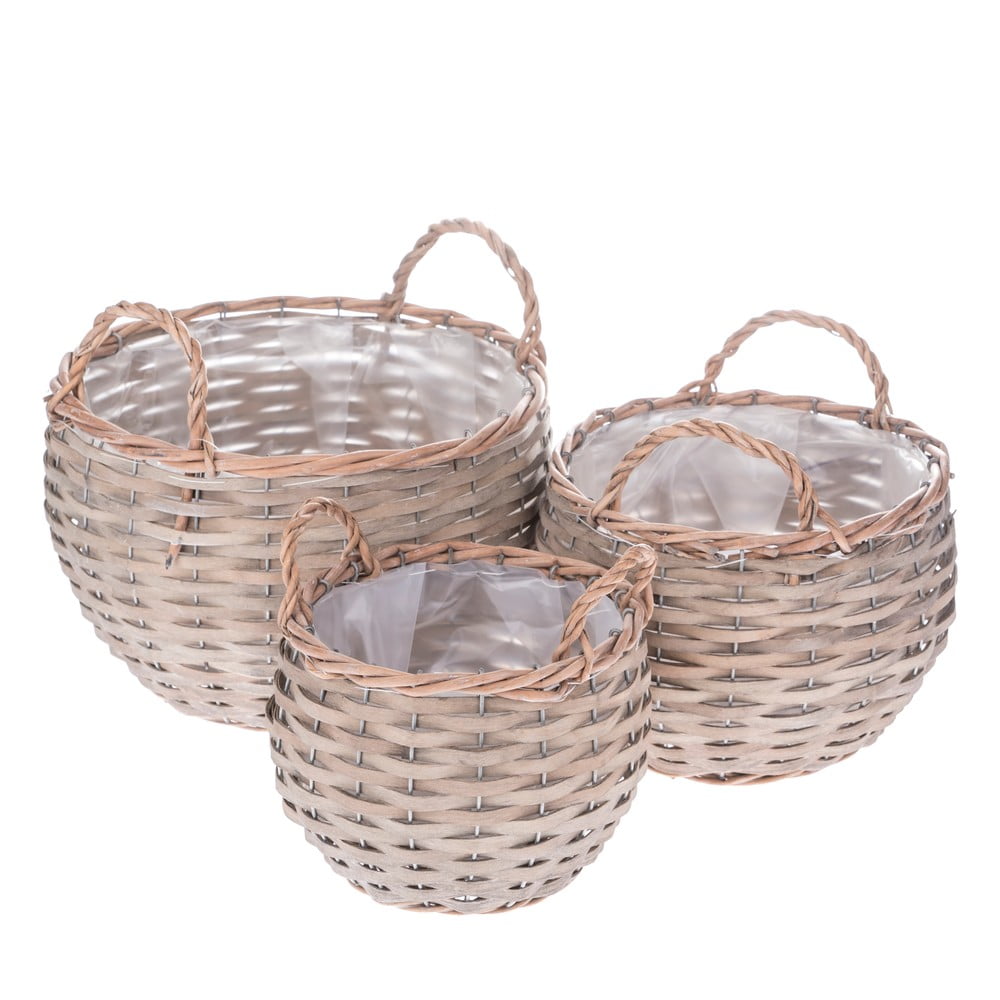 Set 3 ghivece din răchită dakls circular, gri