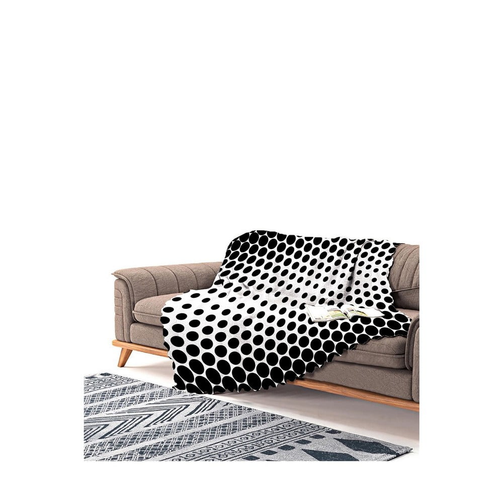 Cuvertură pentru canapea din chenilă Antonio Remondini Dots, 230 x 180 cm, negru-alb