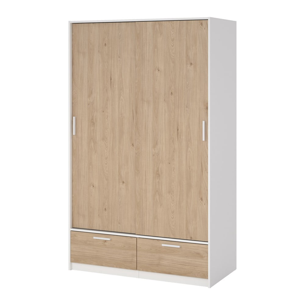 Șifonier alb/în culoare naturală cu aspect de lemn de stejar cu ușă glisantă 121x200 cm Line – Tvilum