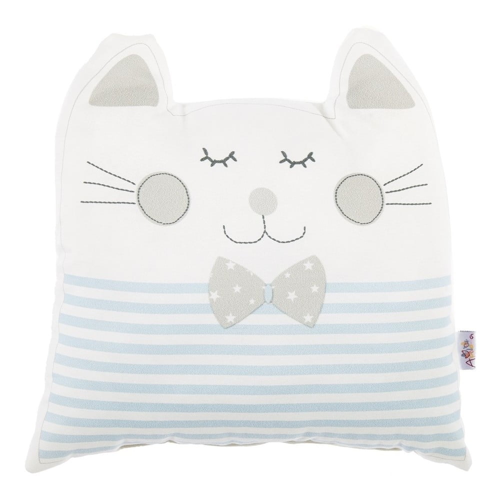 Pernă din amestec de bumbac pentru copii Mike & Co. NEW YORK Pillow Toy Big Cat, 29 x 29 cm, albastru bonami.ro