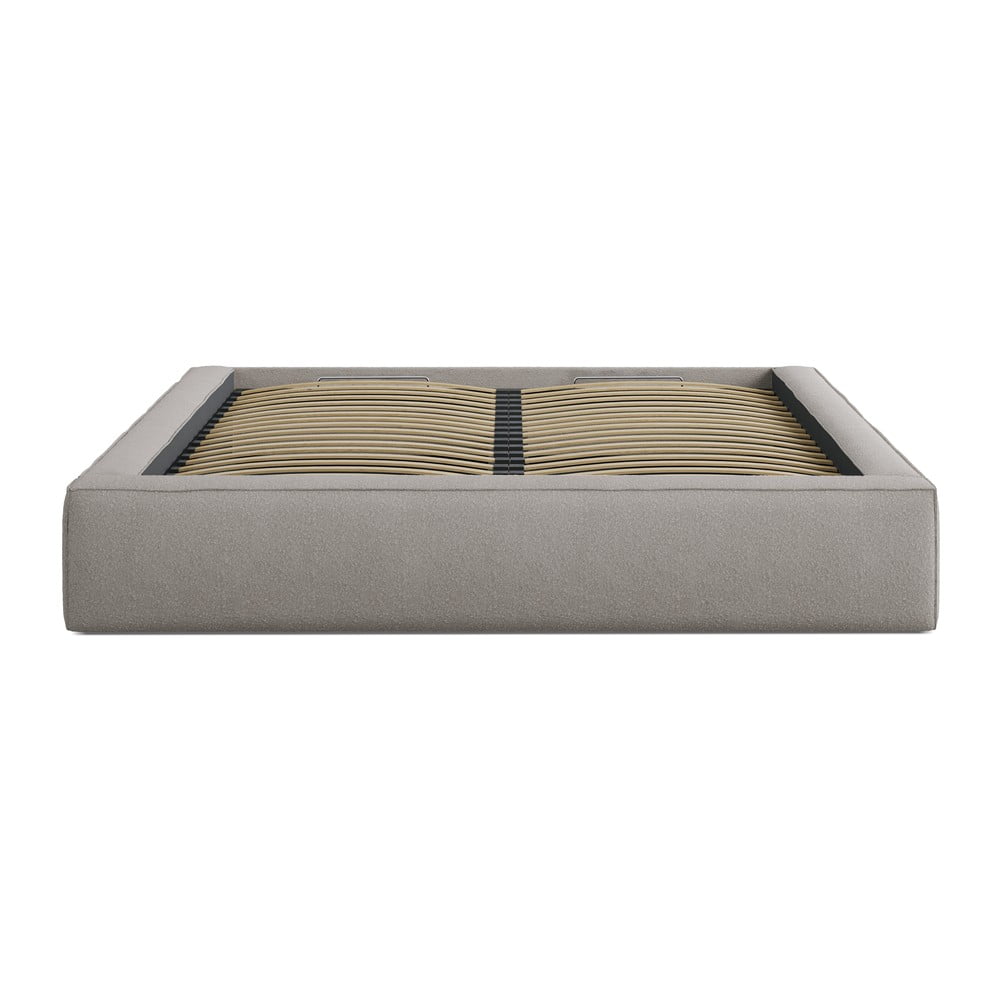 Pat matrimonial gri deschis tapițat cu spațiu de depozitare cu somieră 180x200 cm Simon – Micadoni