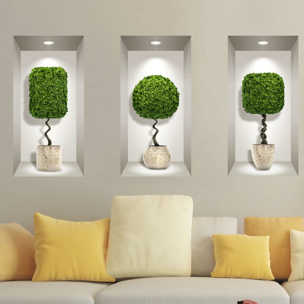 Set 3 autocolante 3D pentru perete Ambiance Plants Ball Ambiance imagine 2022