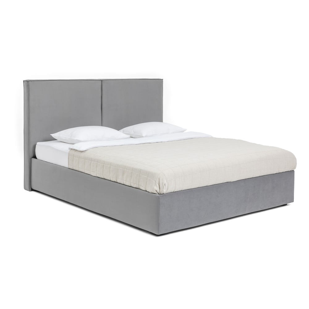 Pat matrimonial gri tapițat cu spațiu de depozitare cu somieră 180x200 cm Thessa Bold – Bonami Selection