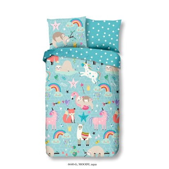 Lenjerie de pat din bumbac pentru copii good morning rainbow. 120 x 150 cm, albastru