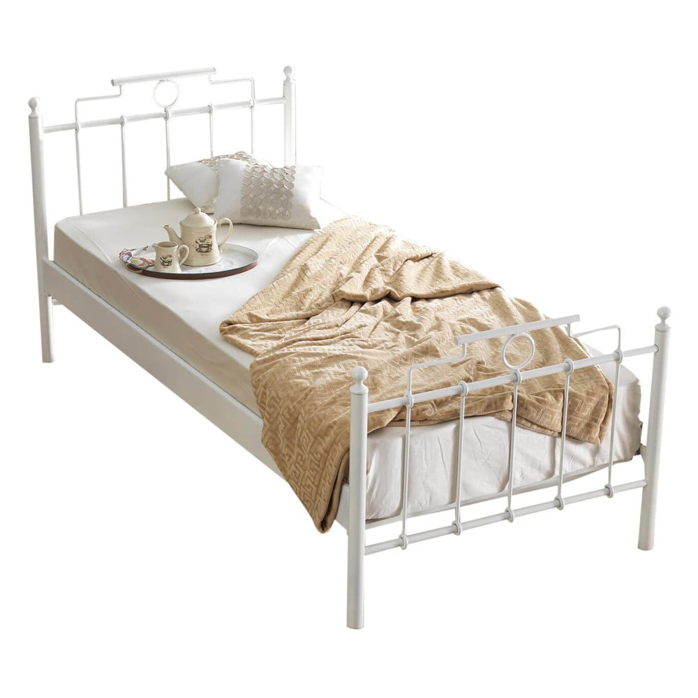 Pat alb din metal cu somieră 90x200 cm hatkus – kalune design