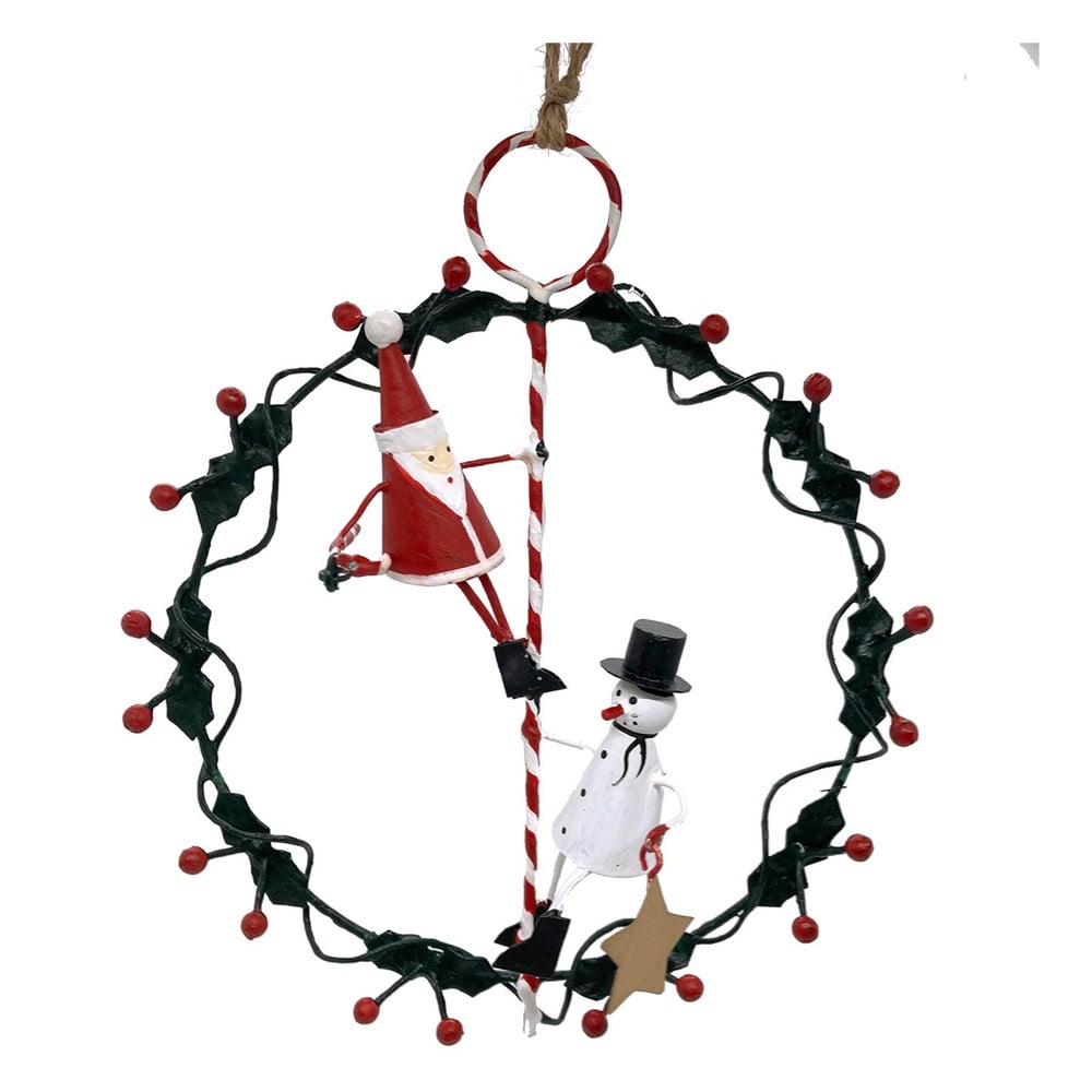 Poza Coronita de Craciun Ã¸ 14 cm Santa & Snowman on Wreath - G-Bork