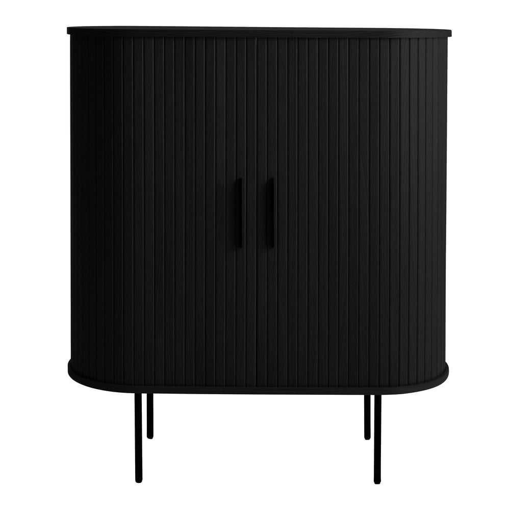 Dulap vinotecă negru cu aspect de lemn de stejar cu ușă glisantă 100x118x40 cm Nola – Unique Furniture