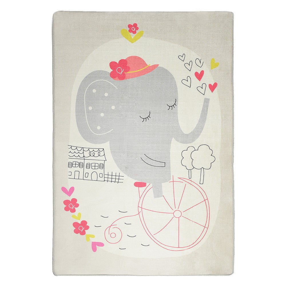 Covor antiderapant pentru copii Chilai Elephant on Bike, 140 x 190 cm