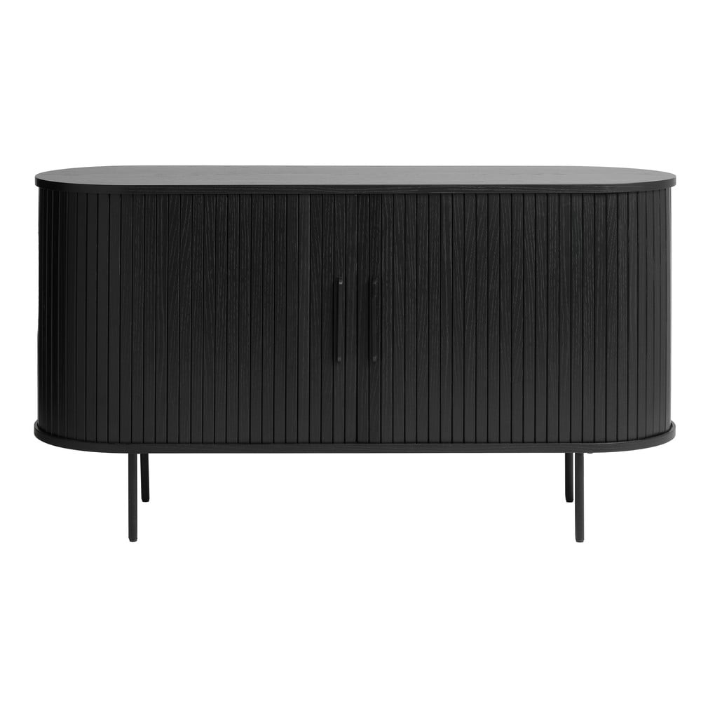 Comodă neagră joasă cu aspect de lemn de stejar 140×76 cm Nola – Unique Furniture 140x76 imagine noua