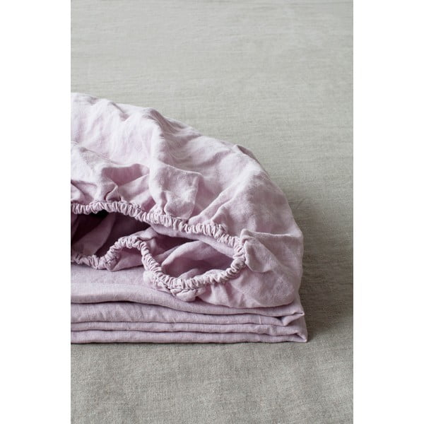Cearșaf elastic din in Linen Tales, 180 x 200 cm, violet lavandă