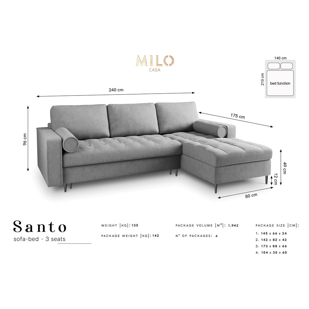 Canapea extensibilă cu șezlong dreapta Milo Casa Santo, gri închis bonami.ro imagine noua somnexpo.ro
