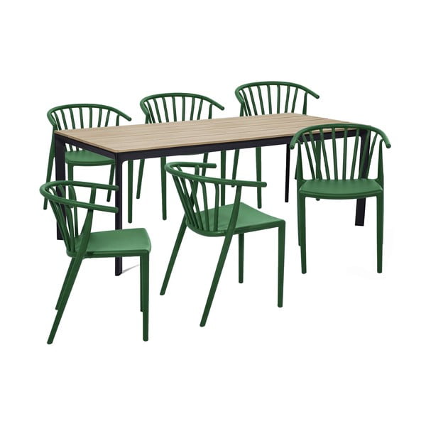 Set mobilier de grădină pentru 6 persoane cu scaune verzi Capri și masă Thor, 210 x 90 cm