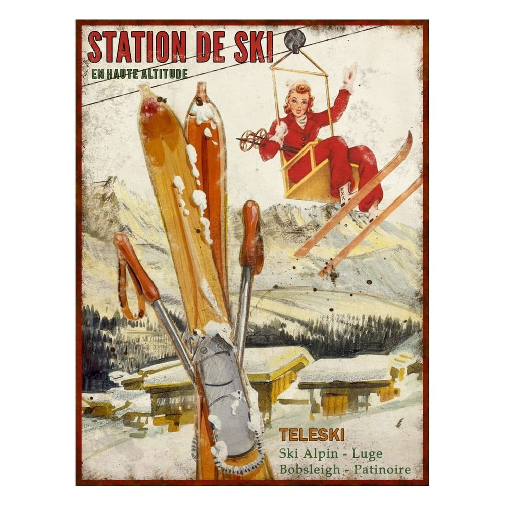 Tăbliță decorativă Antic Line Station de Ski, 25 x 33 cm bonami.ro