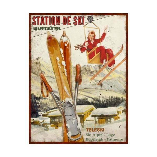 Tăbliță decorativă Antic Line Station de Ski, 25 x 33 cm