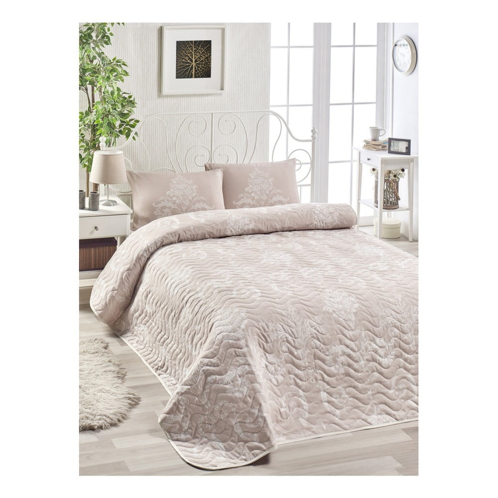 Set cuvertură pentru pat și 2 fețe de pernă EnLora Home Kralice Pink, 200 x 220 cm