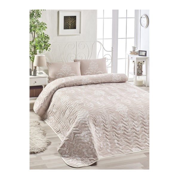 Set cuvertură pentru pat și 2 fețe de pernă EnLora Home Kralice Pink, 200 x 220 cm