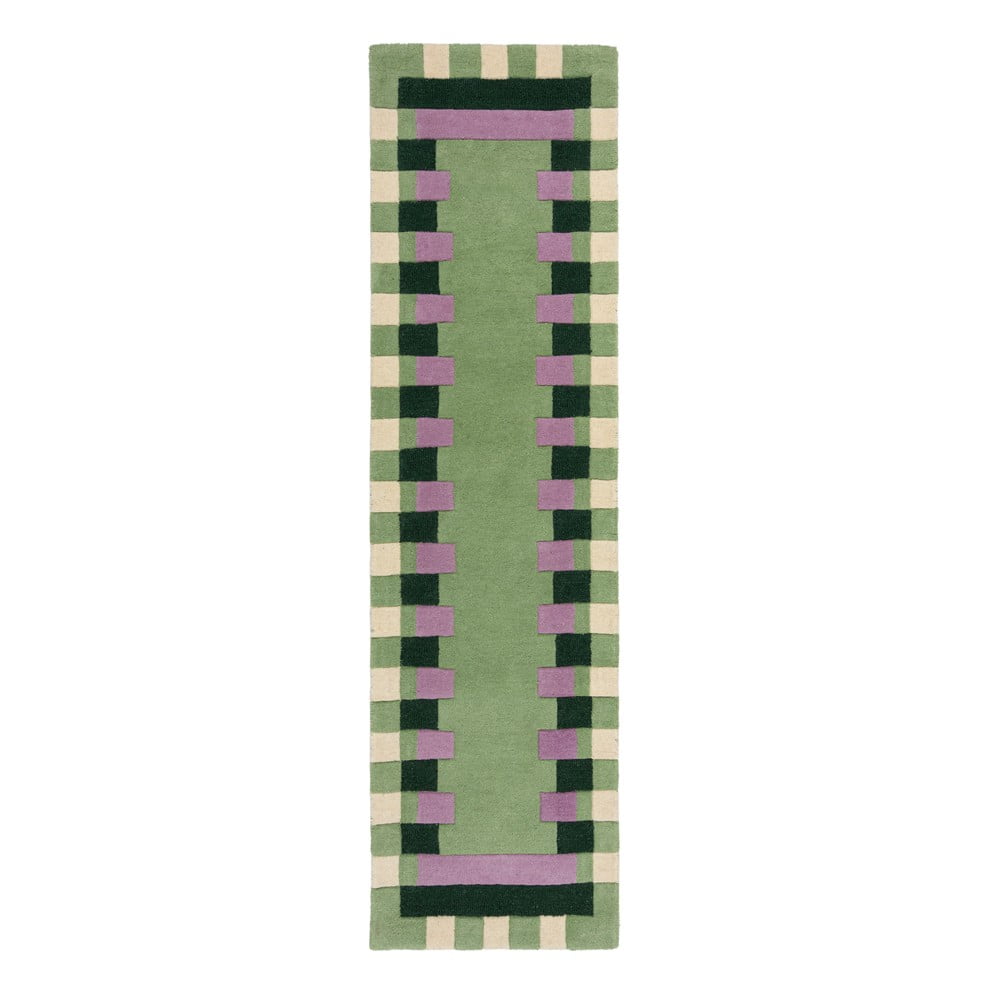 Covor tip traversă verde/mov țesut manual din lână 60x230 cm Kai Wool Border – Flair Rugs