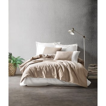 Lenjerie de pat din bumbac cu cearșaf cotton box plain, 200 x 220 cm, crem