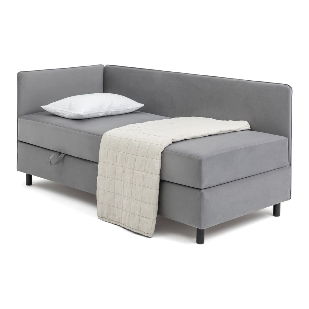 Pat gri tapițat cu spațiu de depozitare cu saltea 120x200 cm Avela – Bonami Selection