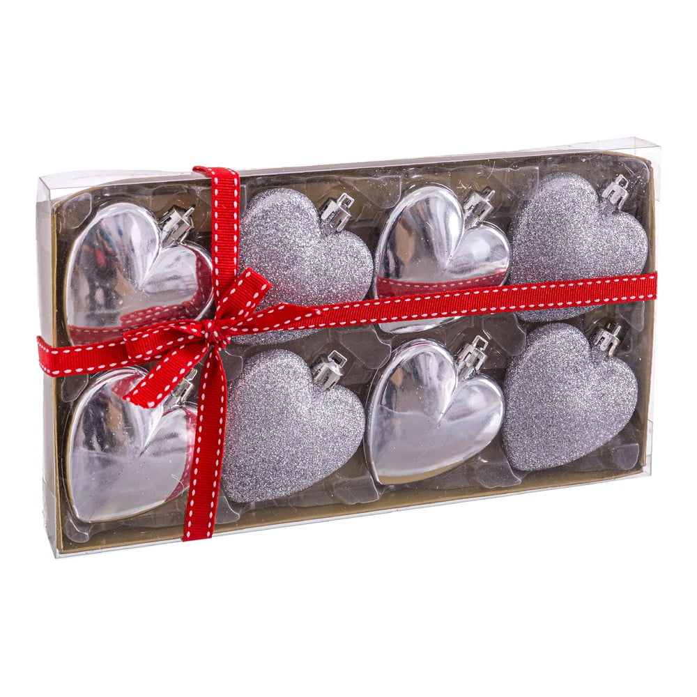 Set 8 decorațiuni de Crăciun, Unimasa Corazón, ø 6 cm, argintiu