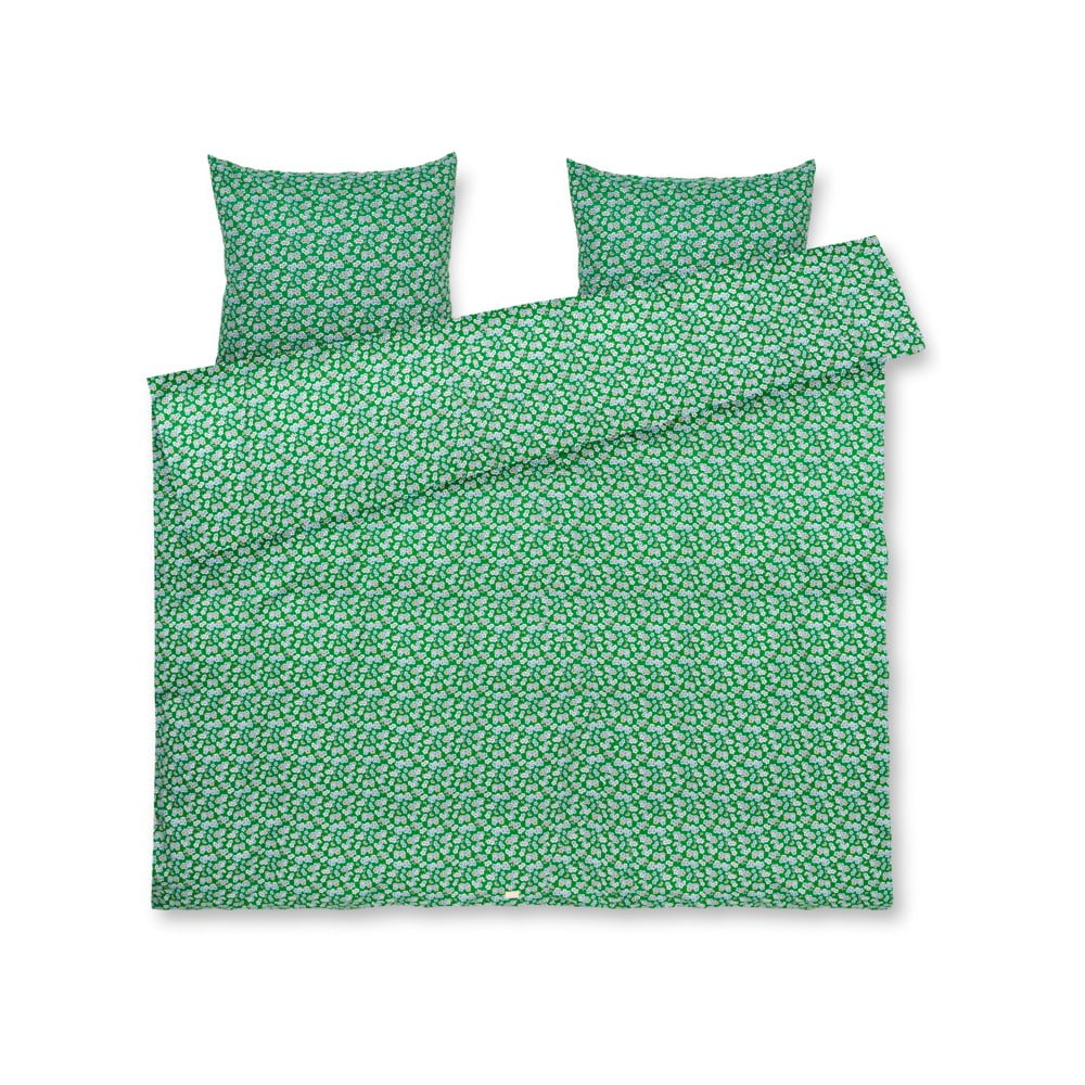 Lenjerie de pat verde din bumbac satinat pentru pat dublu/extinsă 200x220 cm Pleasantly – JUNA