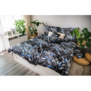 Lenjerie de pat din bumbac satinat cotton house blanche, 140 x 200 cm, negru - albastru