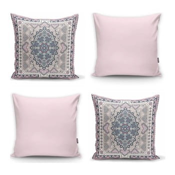 Set 4 fețe de pernă decorative minimalist cushion covers pink ethnic, 45 x 45 cm