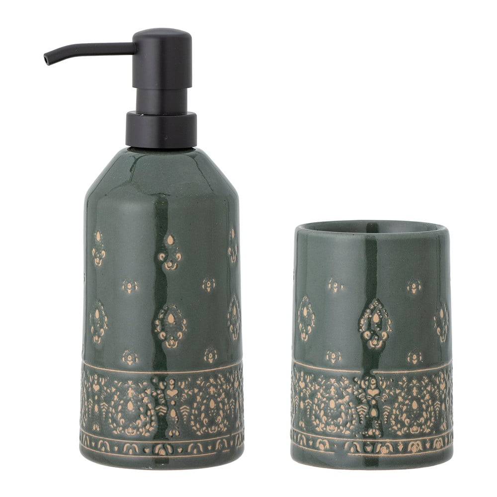 Set de accesorii de baie verde din gresie ceramică Cheran – Bloomingville